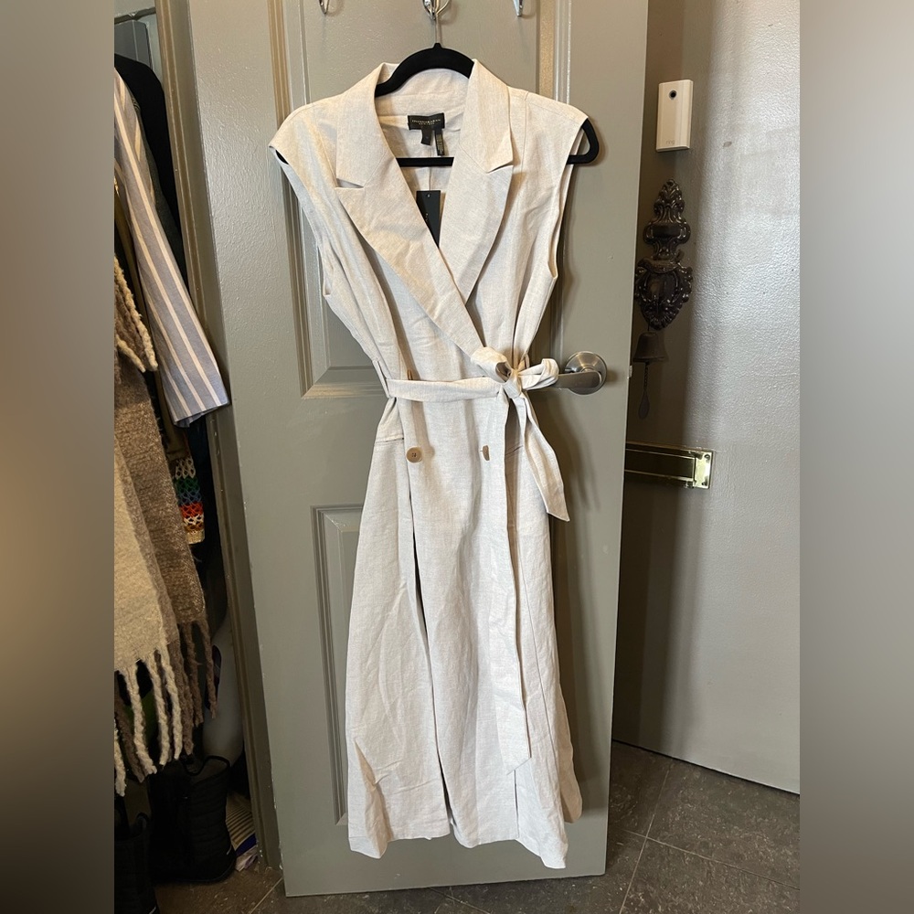 Donna Karan White Notched Collar Midi Sundress